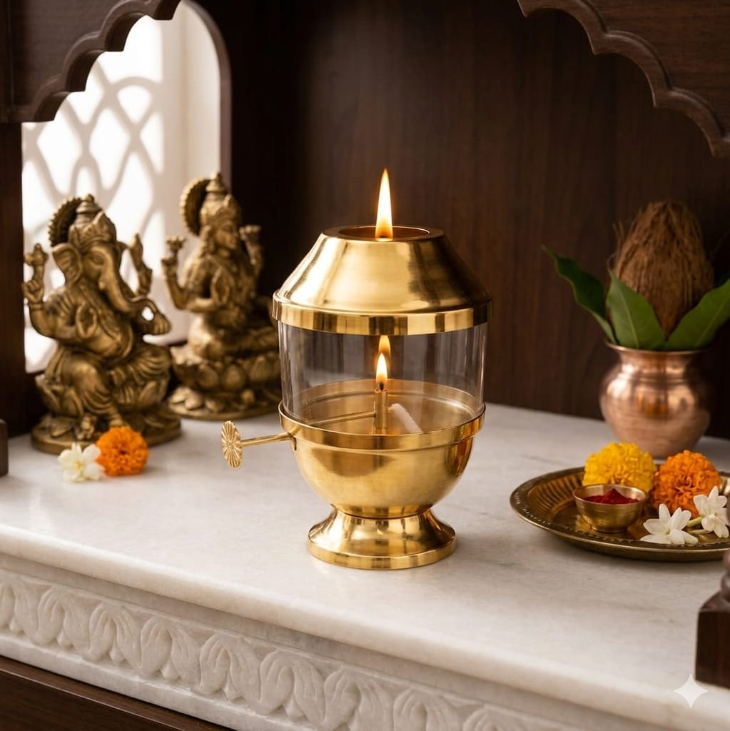 Handmade brass Akhand Diya for pooja and gifting