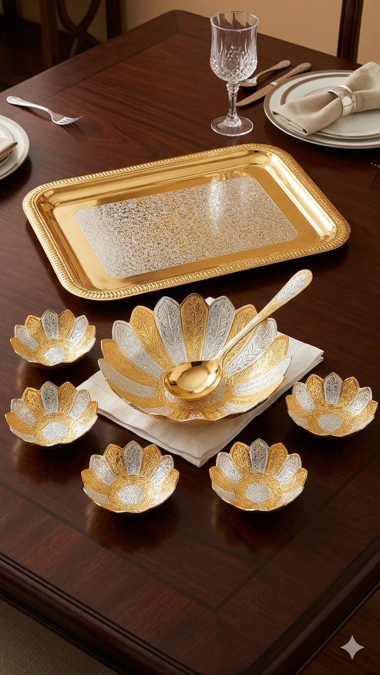 Premium Metal Tray With Bowl set